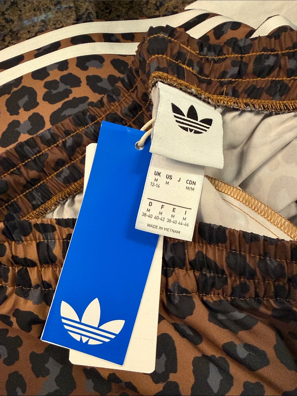 adidas Brown and Black Leopard Print Track Pants with Cream Stripes - Picture 3 of 4